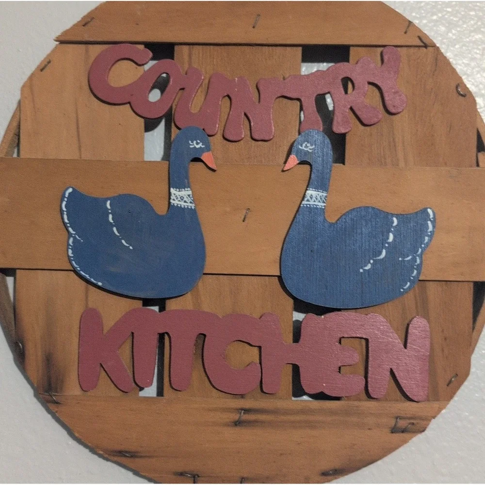 Vtg Bushel Basket Lid Banded Wicker Goose Country Kitchen Hanging Cottage 17x14